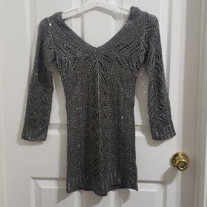 Crochet Sequined Maurices 3/4 Sleeve Top Size S